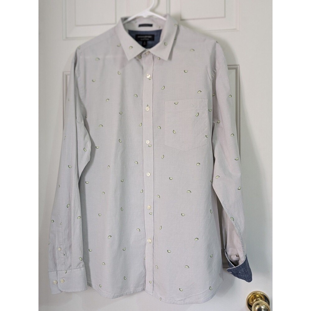 Banana Republic L/S Button Shirt Mens XL Gray Lime Wedges Untucked Fit Pocket